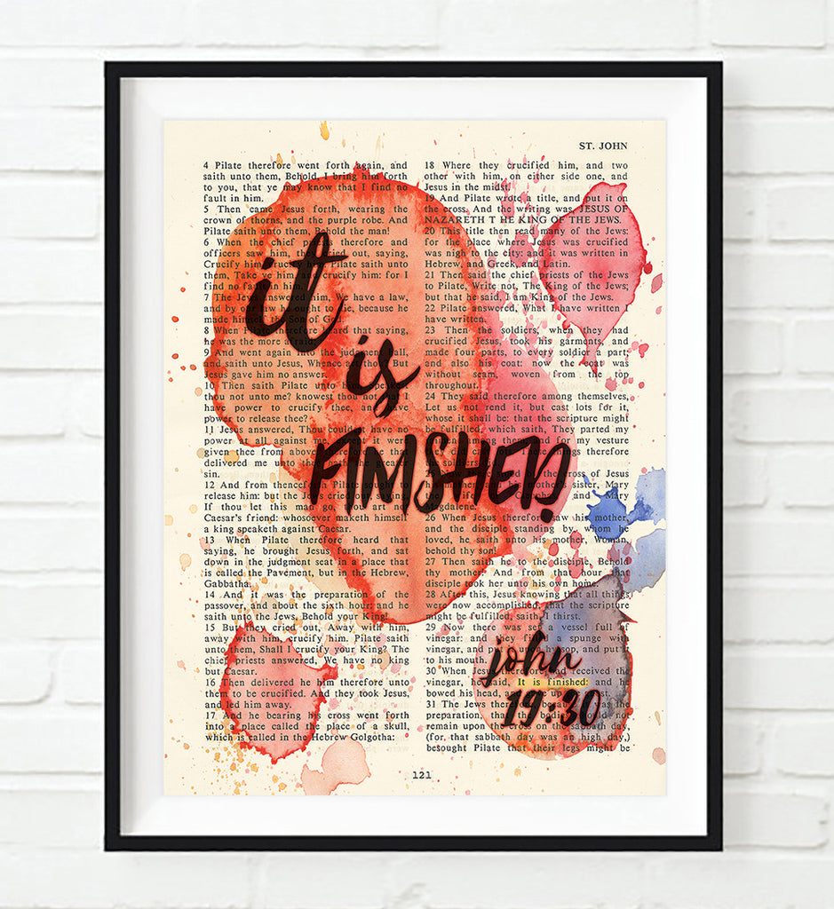 It is finished - John 19:30 Vintage Bible Page Christian ART PRINT