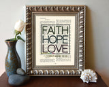 Faith Hope Love - 1 Corinthians 13:13 Bible Page Christian ART PRINT