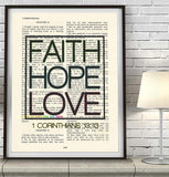 Faith Hope Love - 1 Corinthians 13:13 Bible Page Christian ART PRINT