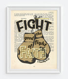 Fight the Good Fight of Faith - 1 Timothy 6:12 Bible Page Christian ART PRINT