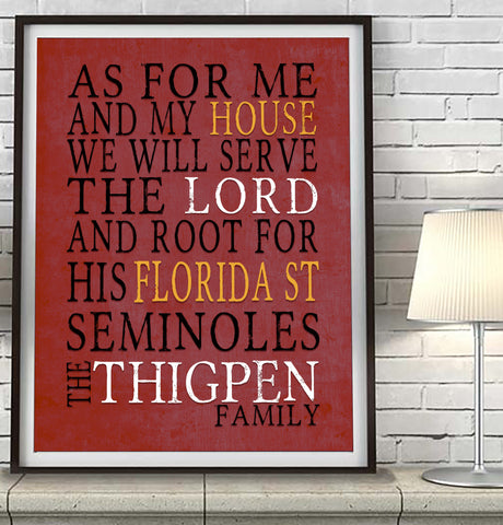 Florida State Seminoles FSU personalized "As for Me" Art Print