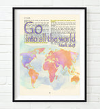 Go into all the world- Mark 16:15 Bible Page Christian ART PRINT