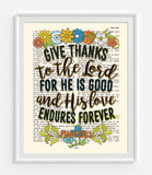 Give Thanks - His Love Endures Forever - Psalm 106:1 Bible Verse Page Christian Art Print