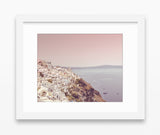 Santorini Greece Pink Vintage Seascape Photography Print, Coastal Wall Decor