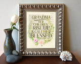 Grandma- Her Children Rise Up & Call Her Blessed - Proverbs 31:28 -Vintage Bible Page Christian ART PRINT