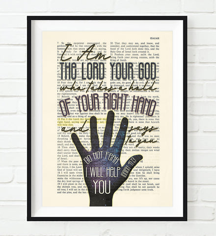 I Am the Lord Your God who Takes A Hold of Your Right Hand -Isaiah 41:13 Bible Verse Page Christian Art Print