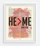 HE>ME - John 3:30 Bible Page Christian ART PRINT