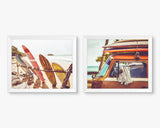 Hawaiian Beach Surfboard and Volkswagen Van Bus Photography Prints, Set of 2