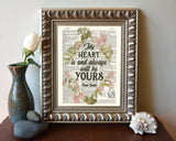 My Heart is and Always Will Be Yours - Jane Austen Quote - Dictionary Art Print