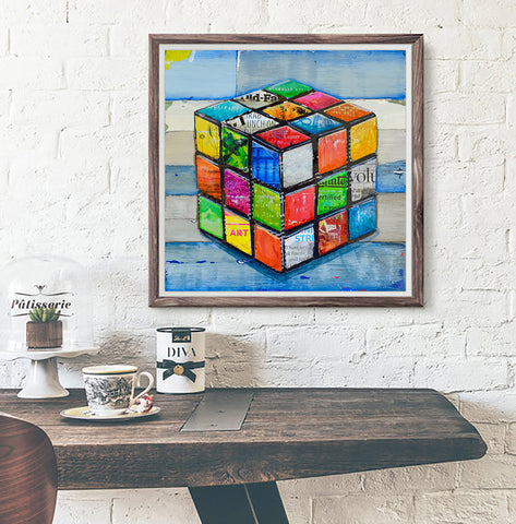 Hip 2 B Square - Rubik's cube mixed media collage - Danny Phillips Fine Art Print