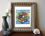 Hip 2 B Square - Rubik's cube mixed media collage - Danny Phillips Fine Art Print