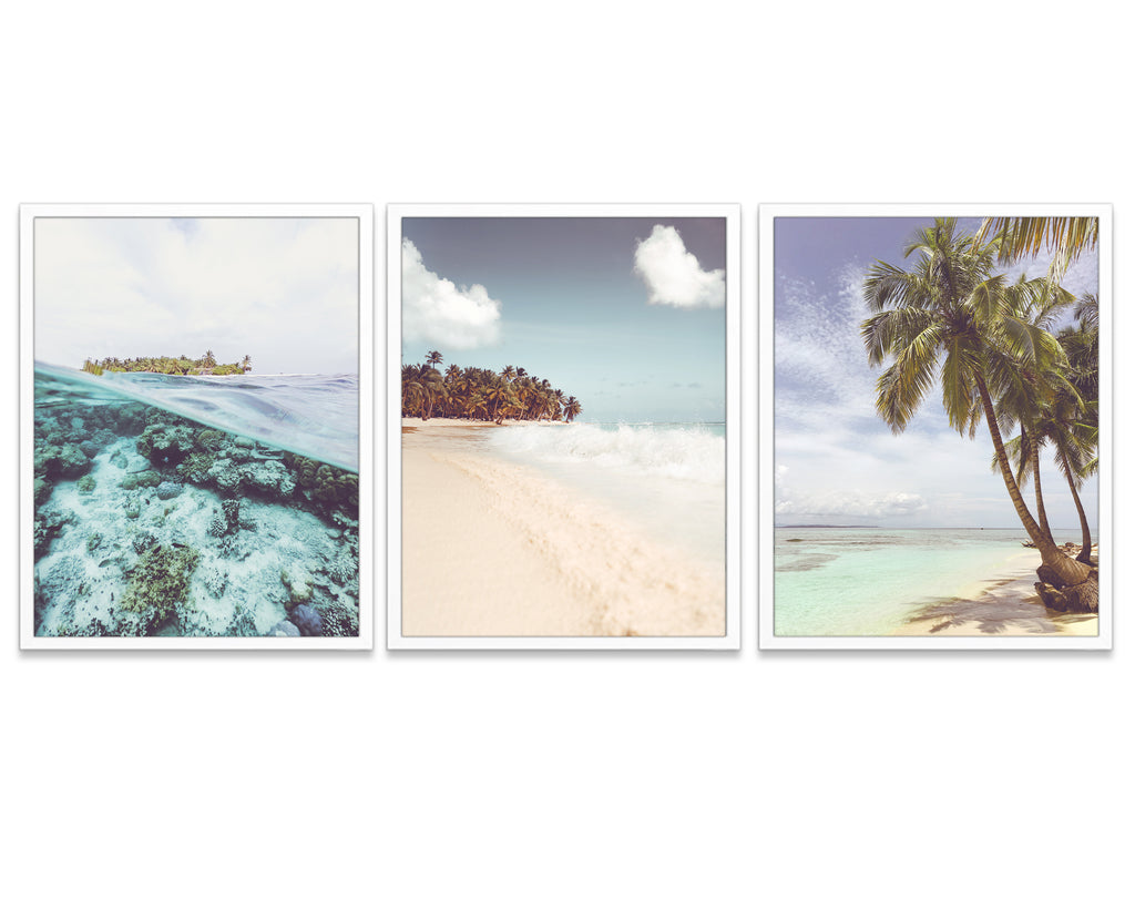 Tropical Island  Beach Themed Photography Prints, Set of 3, Coastal Wall Decor