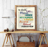 In Christ I am - Ephesians - Vintage Bible Page Art Print Poster Gift