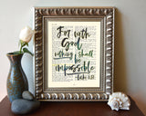 For With God Nothing Shall Be Impossible - Luke 1:37 Bible Verse Page Christian Art Print