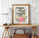 Completely and Perfectly and Incandescently Happy - Jane Austen Quote - Dictionary Art Print