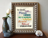 In Christ I am - Ephesians - Vintage Bible Page Art Print Poster Gift