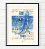 In My Distress I called to the Lord - Jonah 2:2 Bible Verse Page Christian Art Print