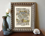 For God So Loved the World - John 3:16 - Bible Verse Page Christian ART PRINT