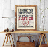 I Think the First Duty of Society is Justice - Alexander Hamilton Quote - Dictionary Art Print