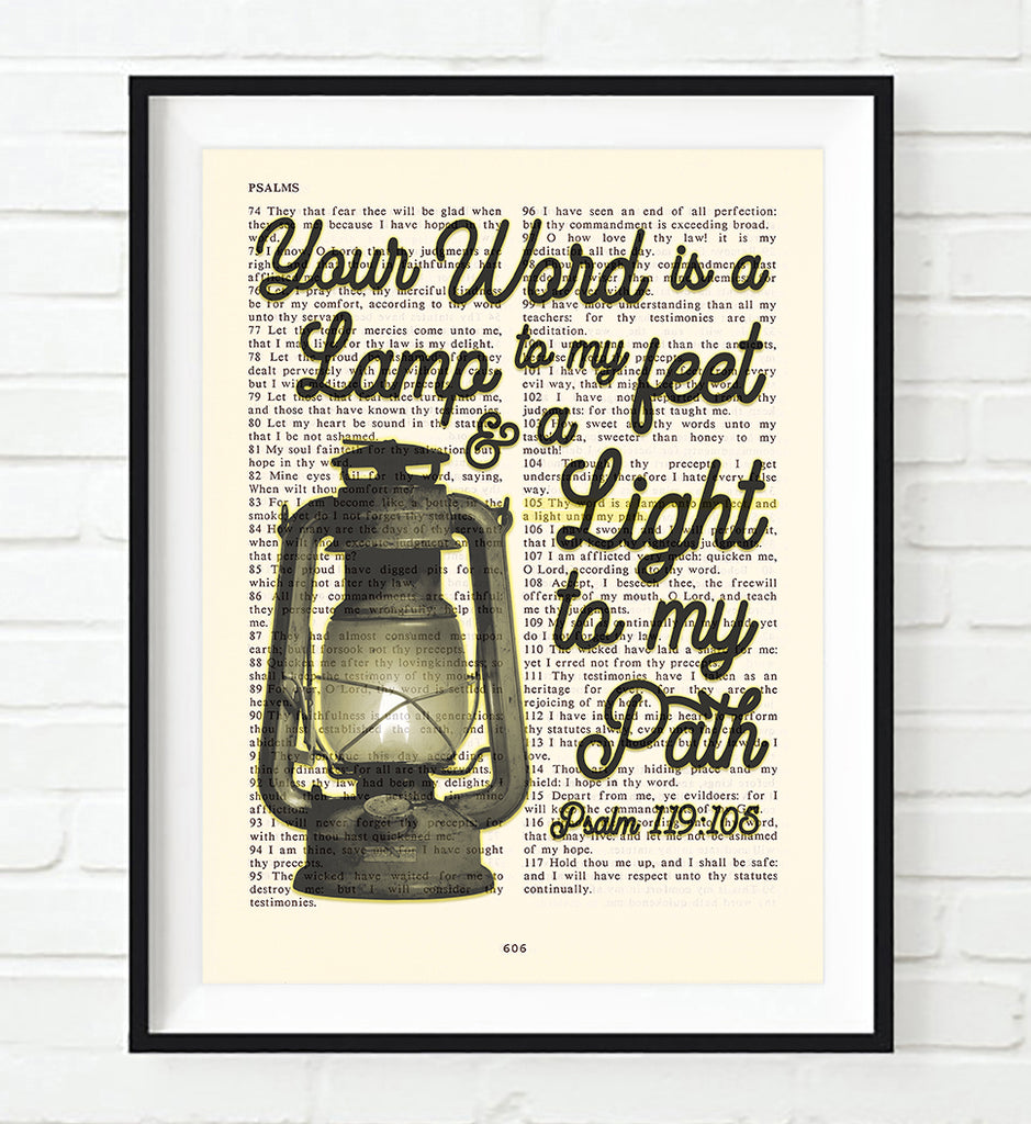 Your Word is a Lamp to my Feet - Psalm 119:105 Bible Verse Page Christian Art Print