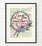Love one another as I have loved you - John 15:12 Vintage Bible Page Christian ART PRINT