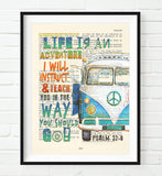 Life is an Adventure- Psalm 32:8 Vintage Bible Page Christian ART PRINT