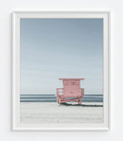 Pink Lifeguard Stand Station Photography Print, Coastal Wall Decor