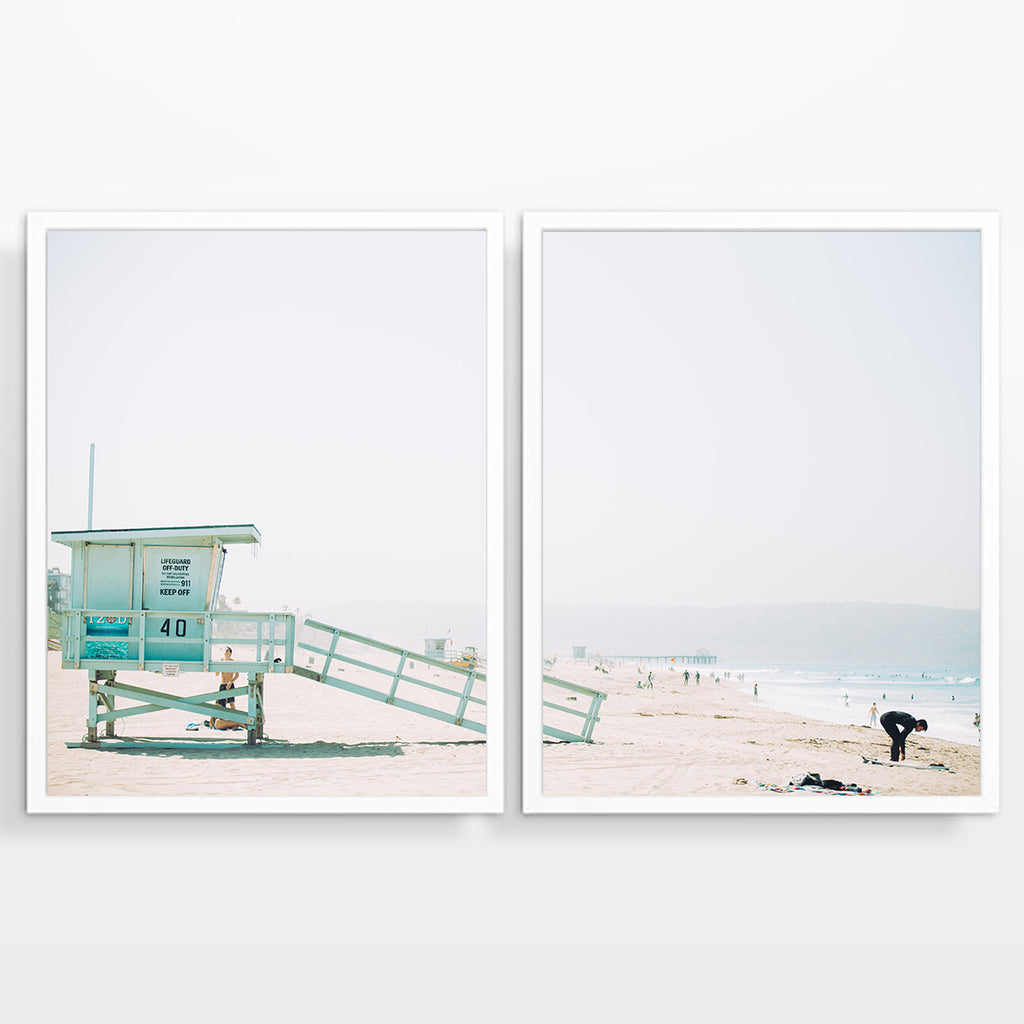 Surfer and Lifeguard Photography Prints, Set of 2, Coastal Surfing Wall Decor