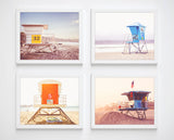Lifeguard Stations Stands Photography Prints, Set of 4, Coastal Nautical Wall Decor