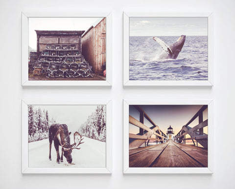 New England Maine Photography Prints, Set of 4, East Coast Wall Decor