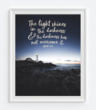 The Light Shines in the Darkness - John 1:5 Bible Verse Photography Print