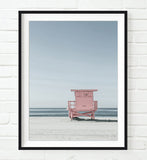 Pink Lifeguard Stand Station Photography Print, Coastal Wall Decor