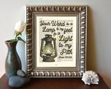 Your Word is a Lamp to my Feet - Psalm 119:105 Bible Verse Page Christian Art Print