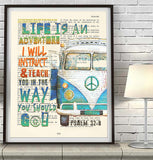 Life is an Adventure- Psalm 32:8 Vintage Bible Page Christian ART PRINT