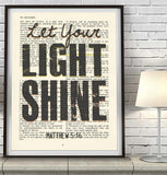 Let your light shine- Matthew 5:16 -Vintage Bible Page Christian ART PRINT