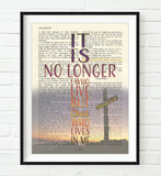 It is no longer I who live - Galatians 2:20 Vintage Bible Page Christian ART PRINT