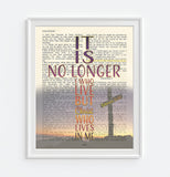 It is no longer I who live - Galatians 2:20 Vintage Bible Page Christian ART PRINT