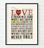 Love is Patient Love is Kind - 1 Corinthians 13:4-8 Bible Page ART PRINT