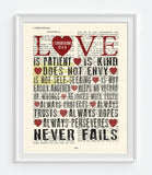 Love is Patient Love is Kind - 1 Corinthians 13:4-8 Bible Page ART PRINT