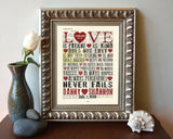 Love is Patient- 1 Corinthians 13:4-8 Personalized Bible Verse ART PRINT