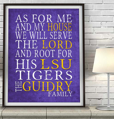 LSU Tigers Louisiana personalized "As for Me" Art Print