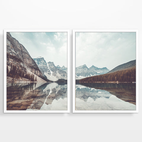 Mountain and Lake Landscape Photography Prints, Set of 2, Moraine Lake Canada