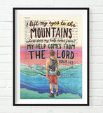 I lift my eyes to the Mountains - Psalm 121 Bible Page  Christian  ART PRINT