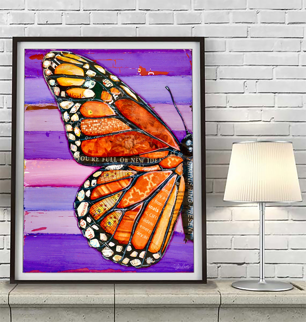 Long Live the Monarch - Butterfly - Mixed Media Collage Folk Art Decor -Danny Phillips Fine Art Print