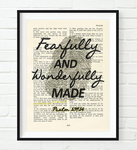 Fearfully and wonderfully made- Psalms 139:24 Bible Page Christian ART PRINT