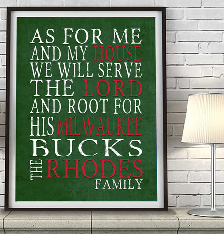 Milwaukee Bucks basketball  Personalized "As for Me" Art Print