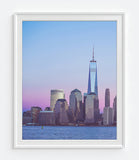 New York City Downtown Skyline at Sunset Photography Prints, Set of 2, NYC Wall Decor