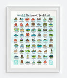 The 61 National Parks of the U.S. Art Print, Adventure Wall Art Decor Poster