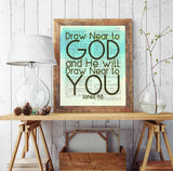 Draw Near to God - James 4:8 Bible Verse Page Christian Art Print