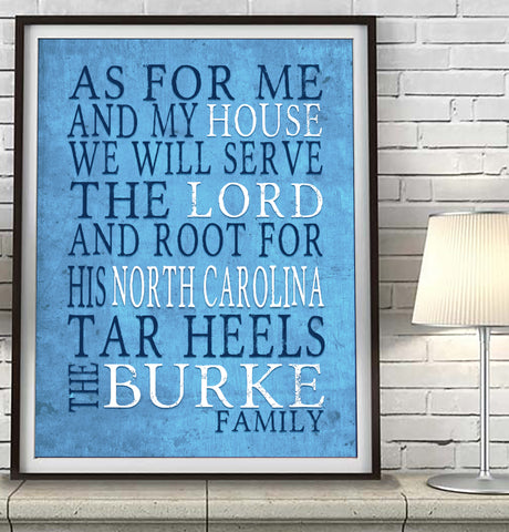 North Carolina Tar Heels personalized "As for Me" Art Print